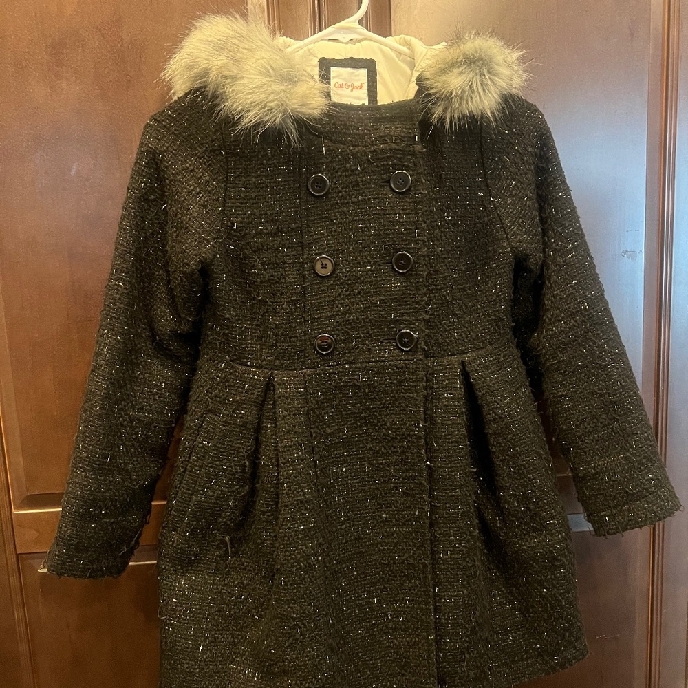 Cat & Jack Hooded Pea Coat with Faux Fur